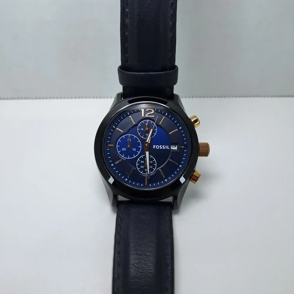 Fossil Blue Watch Men's Blue Dial Leather Chronograph BQ2036 - Needs New Battery